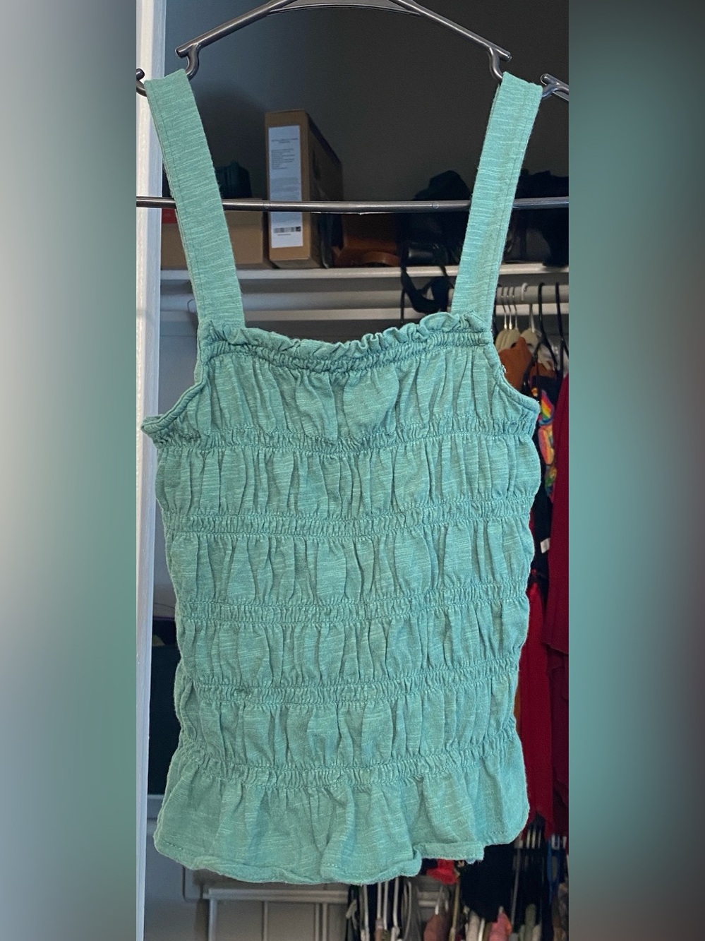 Smocked Cotton Tank in Seafoam Green